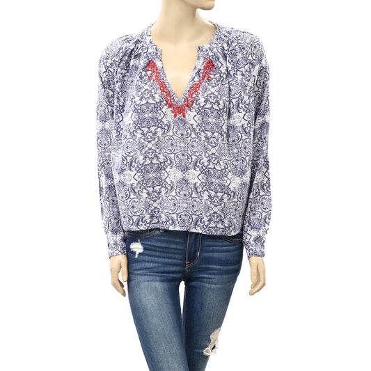 Berenice Eyelet Embroidered Floral Printed Blouse Shirt Top
