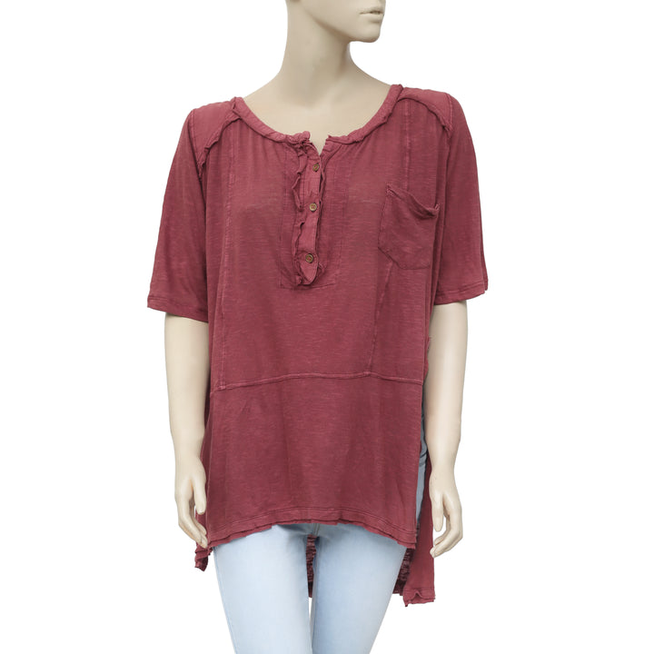 Free People We The Free Stargazer Henley High Low Tunin Wine Top L