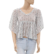 Seidel Striped Printed Embroidered Blouse Top