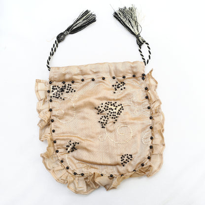 White Chocolate Mini Pouch Storage Bag Drawstring Metallic Embroidered Handmade