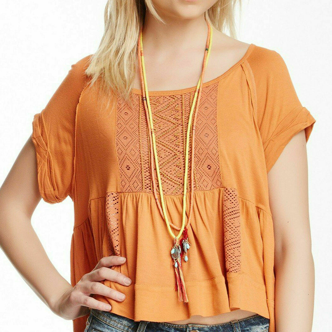 Free People Hazy Highlands Beaded Peplum Blouse Top M