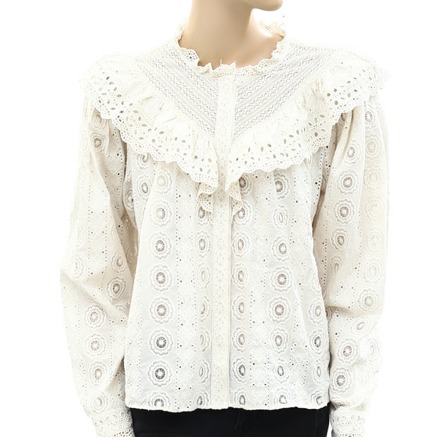 Ulla Johnson Develyn Crocheted Lace-paneled Ruffled Broderie Blouse Top