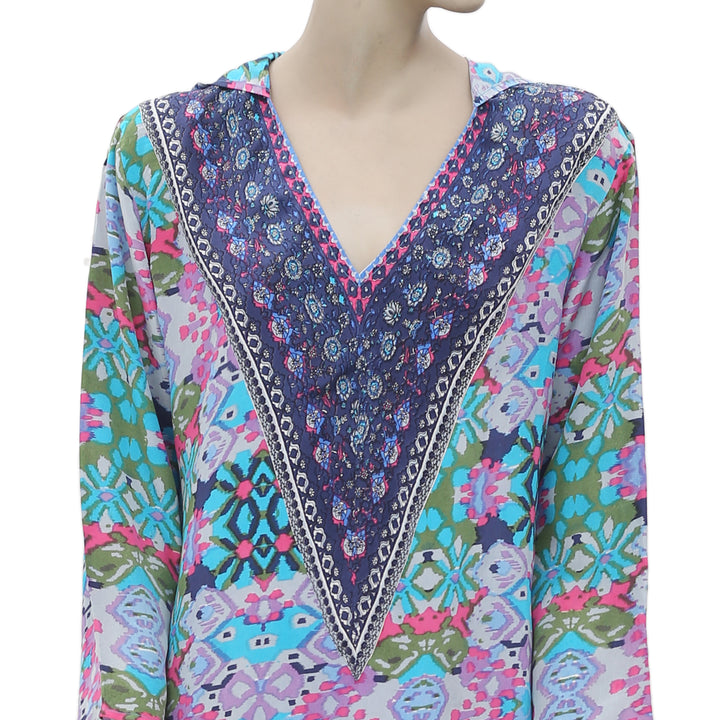 New Tolani Anthropologie Printed Long Sleeve V Neck Multicolor Top S