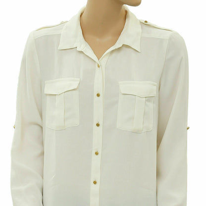 Anthropologie Buttondown Ivory Tunic Shirt Top