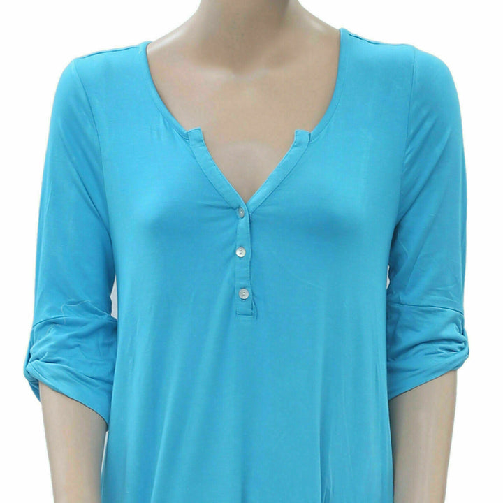 Caite Anthropologie Solid Blue Tunic Top