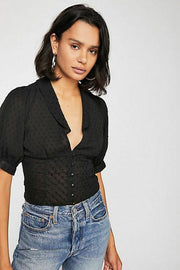 Free People Freya Embroidered Buttondown Blouse Top