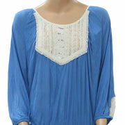 Free People Sequin Lace Blue Tunic Top