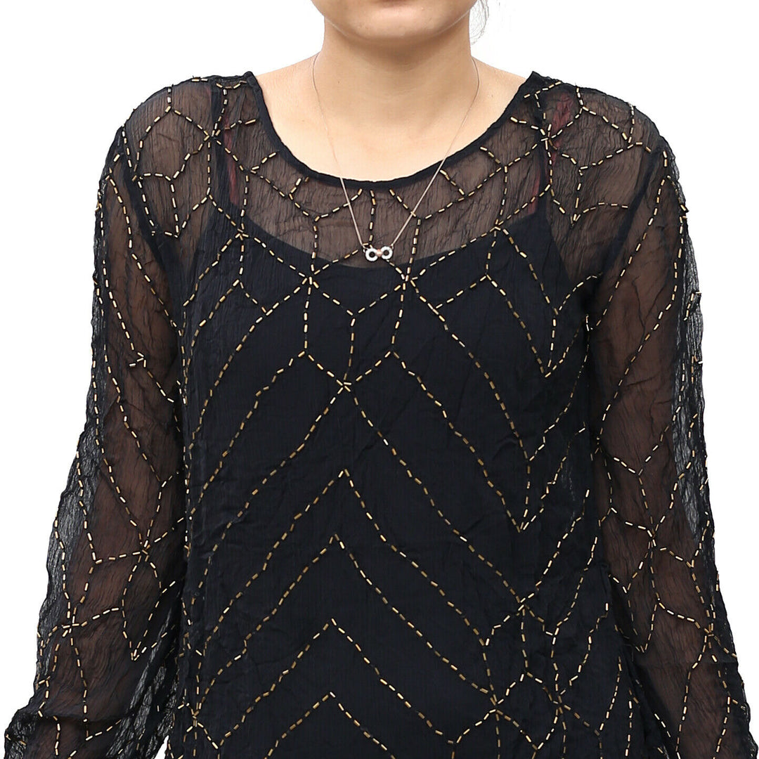 Free People Bead Embellished Black Tunic Top