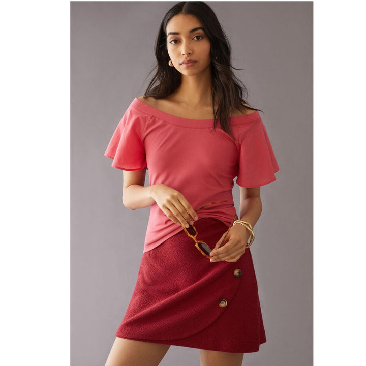 Maeve Anthropologie Off-The-Shoulder Flutter Blouse Top