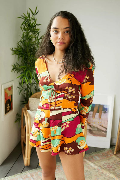 Urban Outfitters UO Eva 70s Print Romper Dress