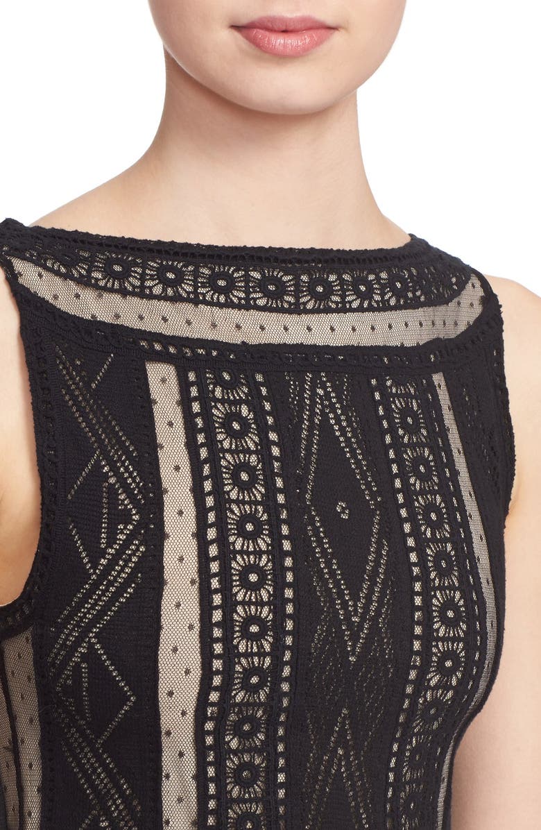 Alice + Olivia Wendie Boat Neck Drop Waist Mixed Lace Mini Dress