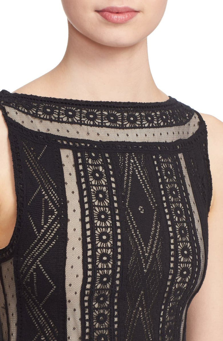 Alice + Olivia Wendie Boat Neck Drop Waist Mixed Lace Mini Dress