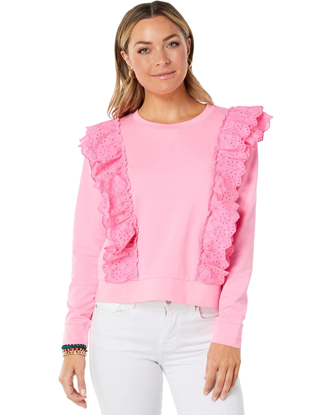 Lilly Pulitzer Deva 荷叶边孔眼刺绣运动衫套头衫