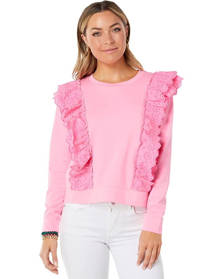 Lilly Pulitzer Deva 荷叶边孔眼刺绣运动衫套头衫