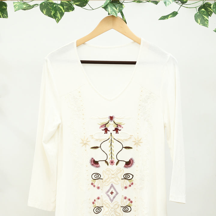 Caite Anthropologie Embroidered Tunic Top