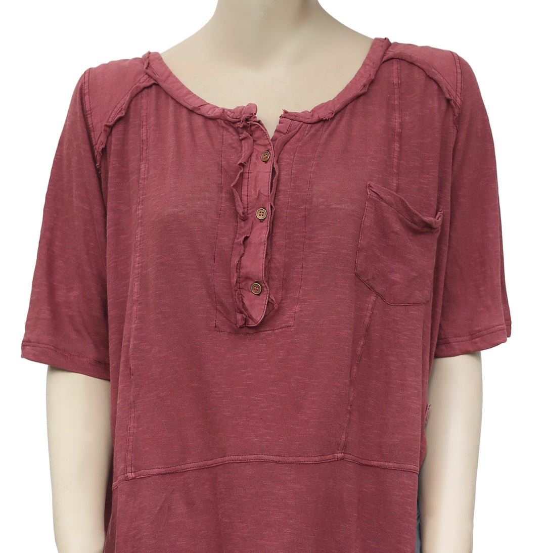 Free People We The Free Stargazer Henley High Low Tunin Wine Top L