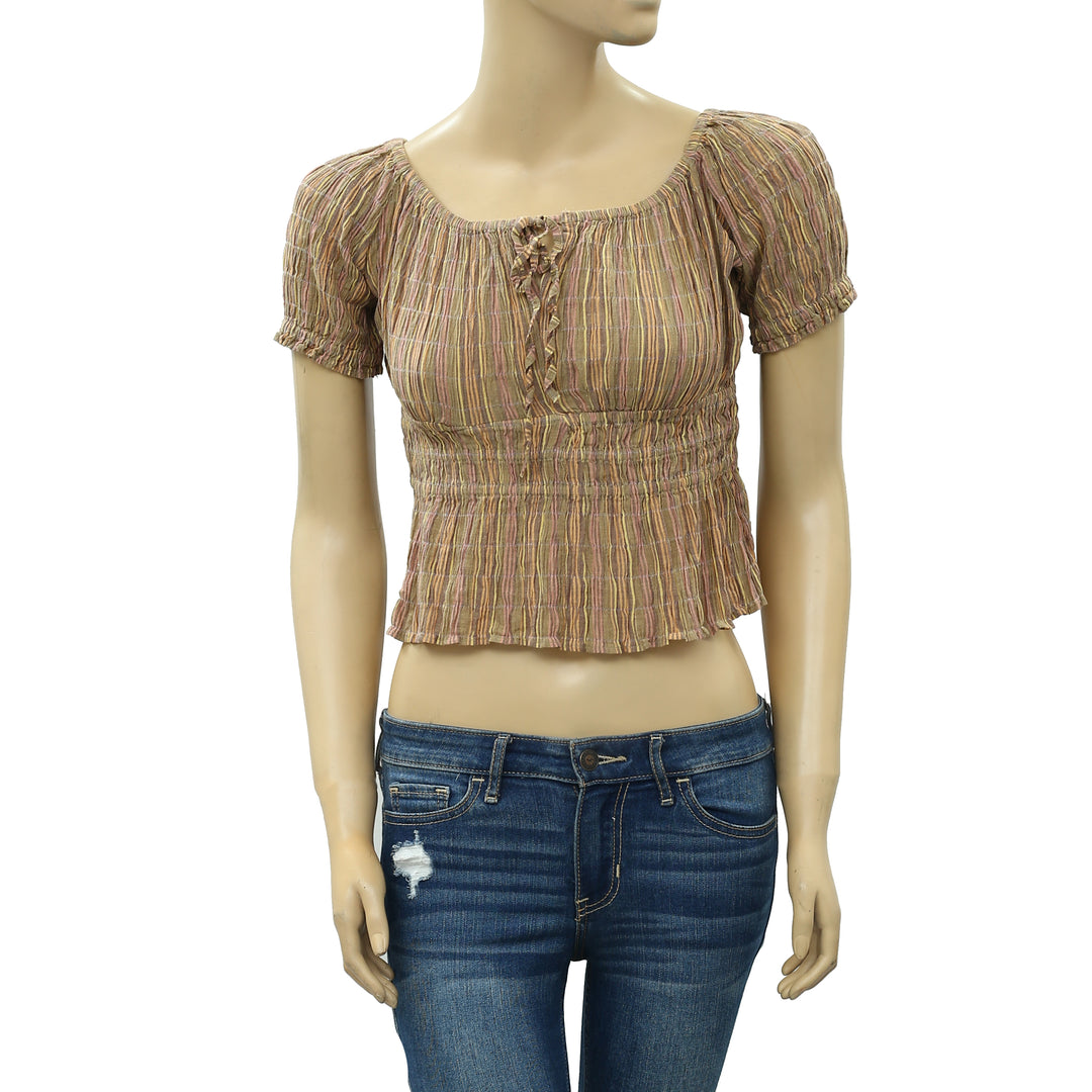 Free People Synthetic Vivi Smocked Striped Crop Top