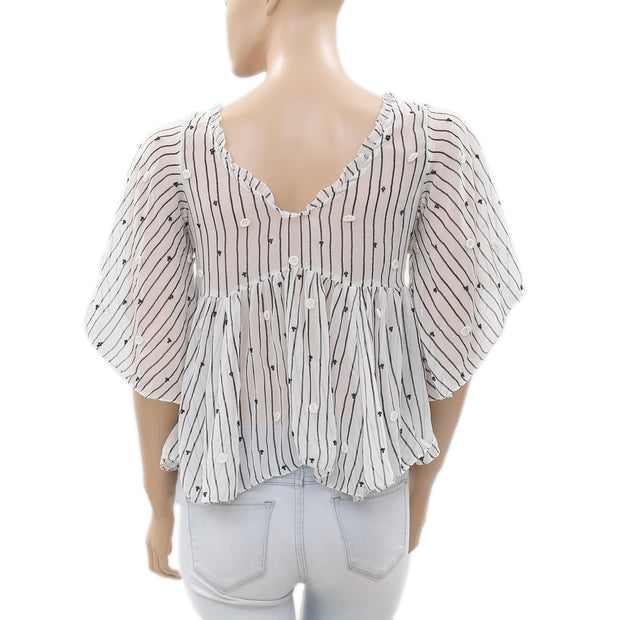 Seidel Striped Printed Embroidered Blouse Top