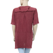 Free People We The Free Stargazer Henley High Low Tunin Wine Top L