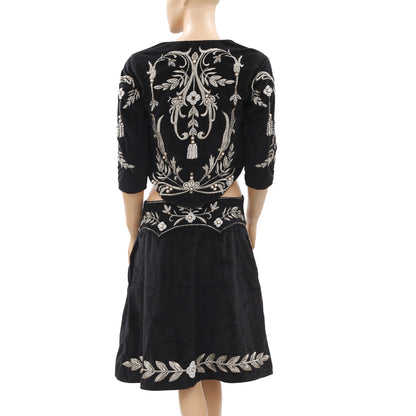 Nj Couture Floral Embroidered Cropped Top Skirt Set