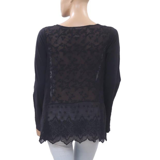 Odd Molly Anthropologie Eyelet Embroidered Crochet Lace Tunic Top