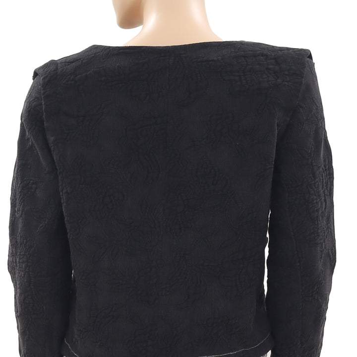 Anthropologie Embroidered Beaded Black Jacket Top