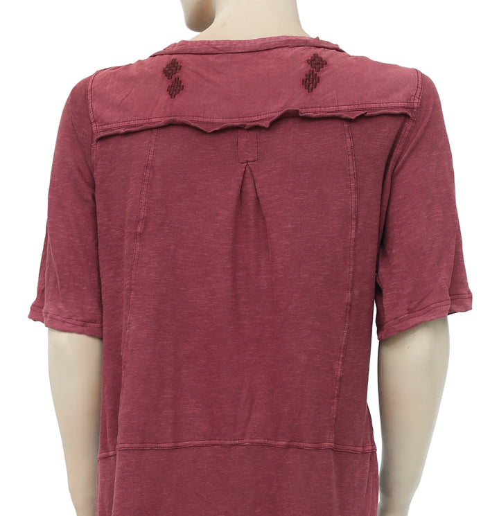 Free People We The Free Stargazer Henley High Low Tunin Wine Top L