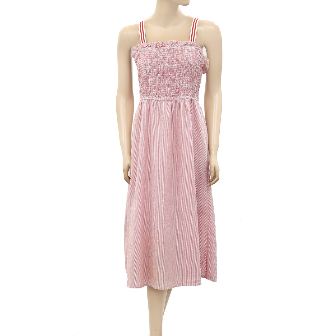 Anthropologie Smocked Ruffle Lace-up Midi Dress S