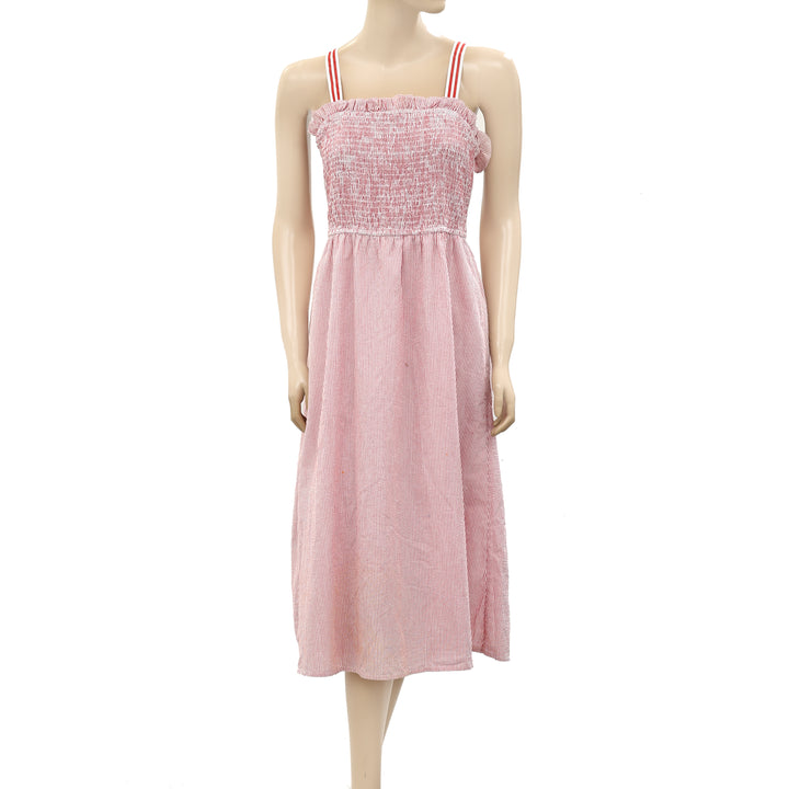 Anthropologie Smocked Ruffle Lace-up Midi Dress S