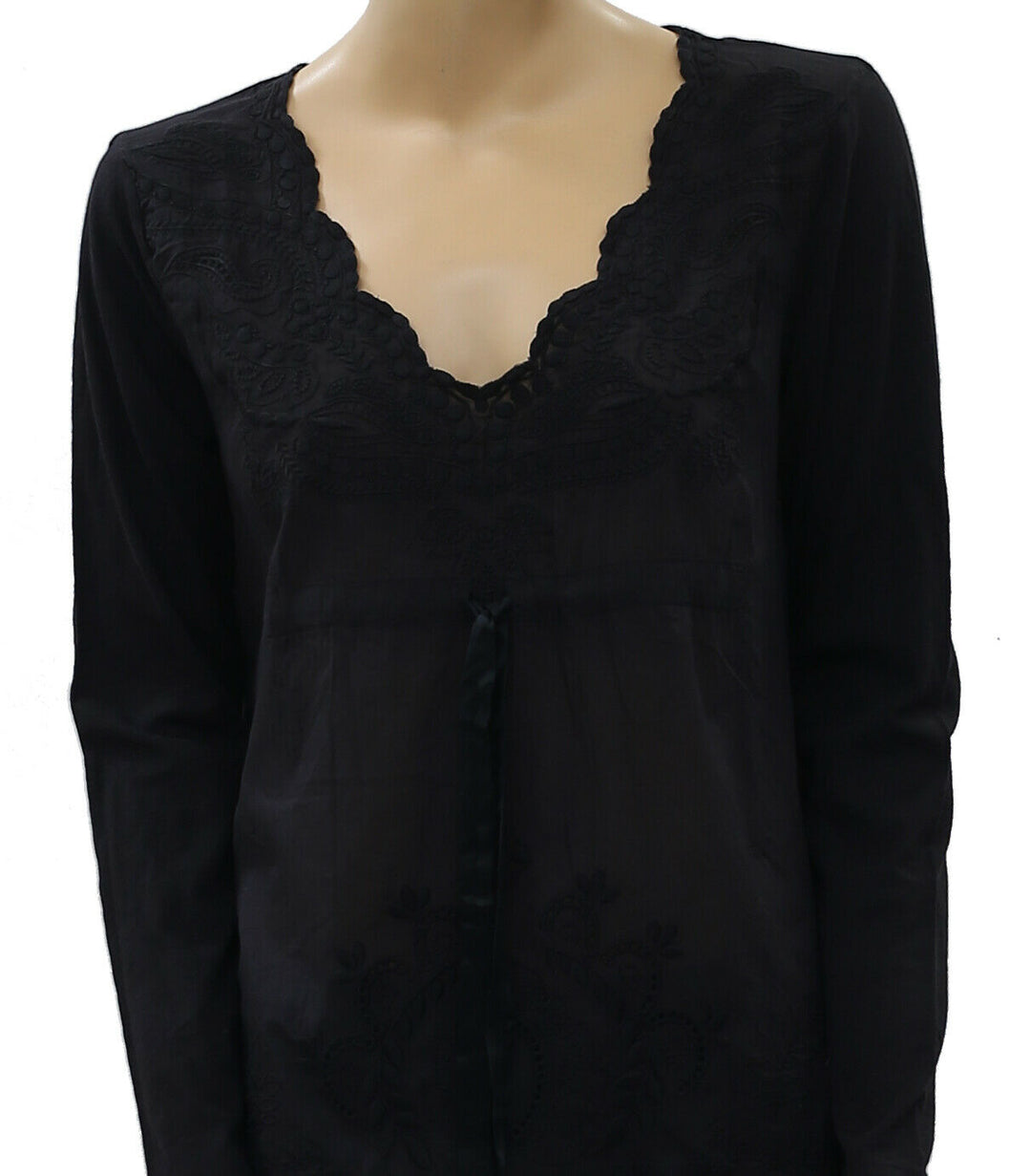 Odd Molly Anthropologie Embroidered Tunic Black Blouse Top