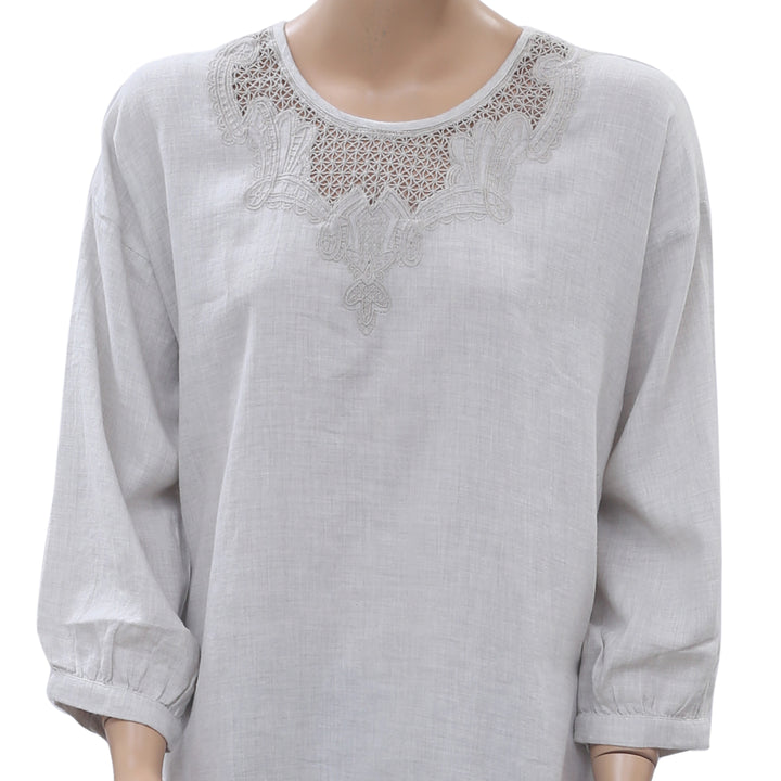 MKT Studio Holem Crochet Embroidered Tunic Top L