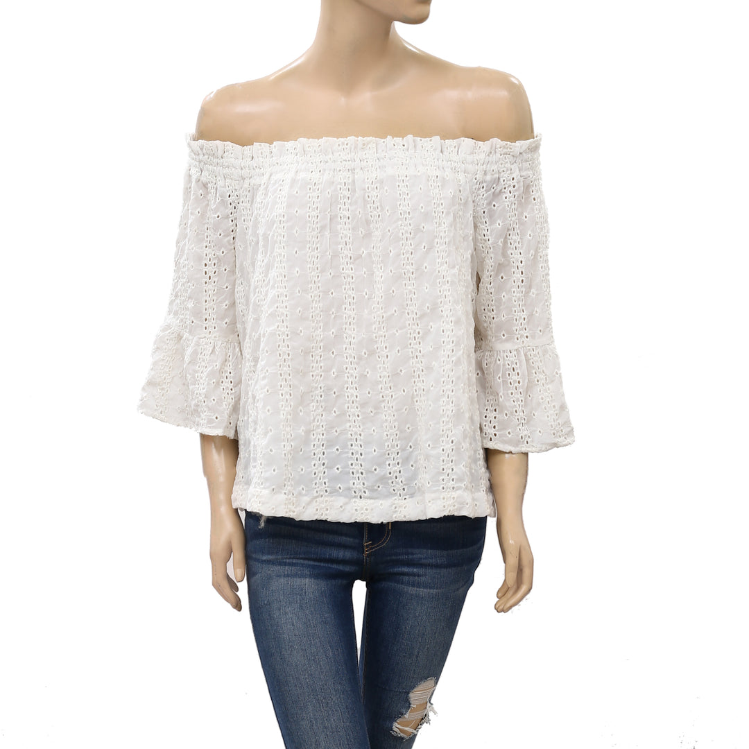 Floreat Anthropologie Off The Shoulder Eyelet Blouse Top