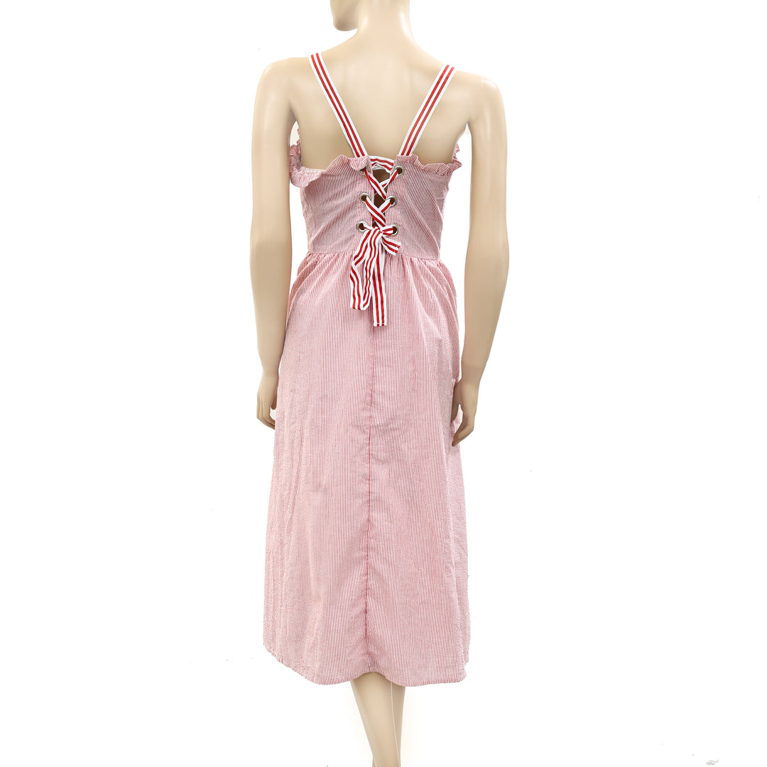 Anthropologie Smocked Ruffle Lace-up Midi Dress S