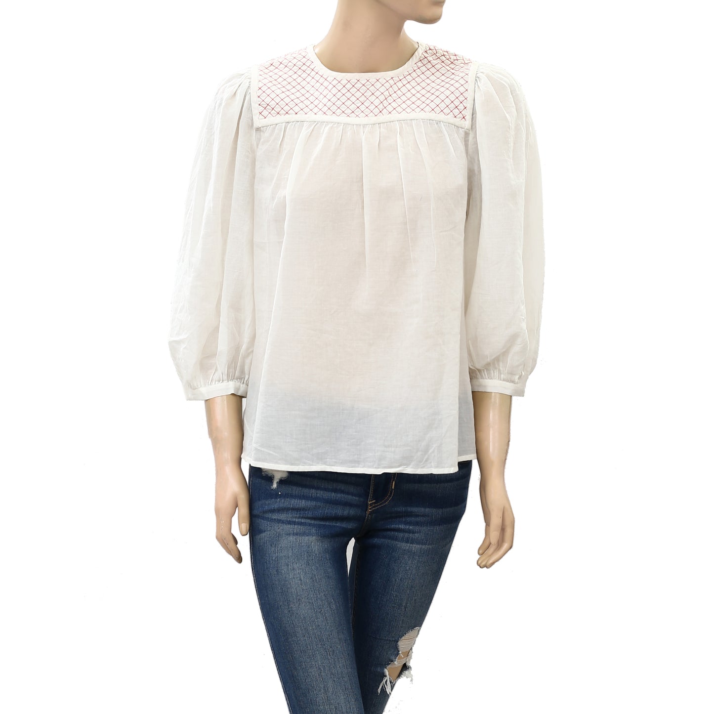 Ulla Johnson Thread Embroidered Ivory Blouse Top