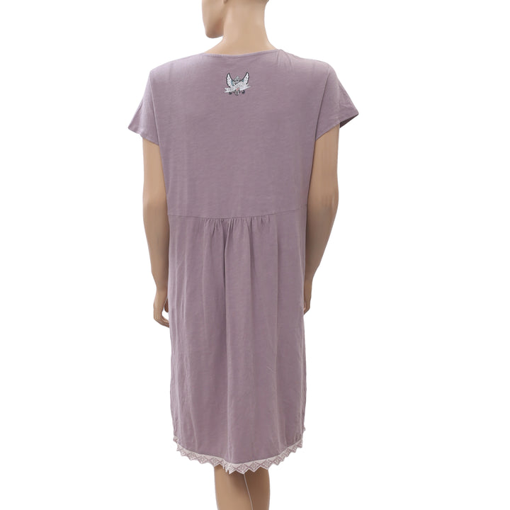 Odd Molly Anthropologie Embroidered Purple Mini Dress XL