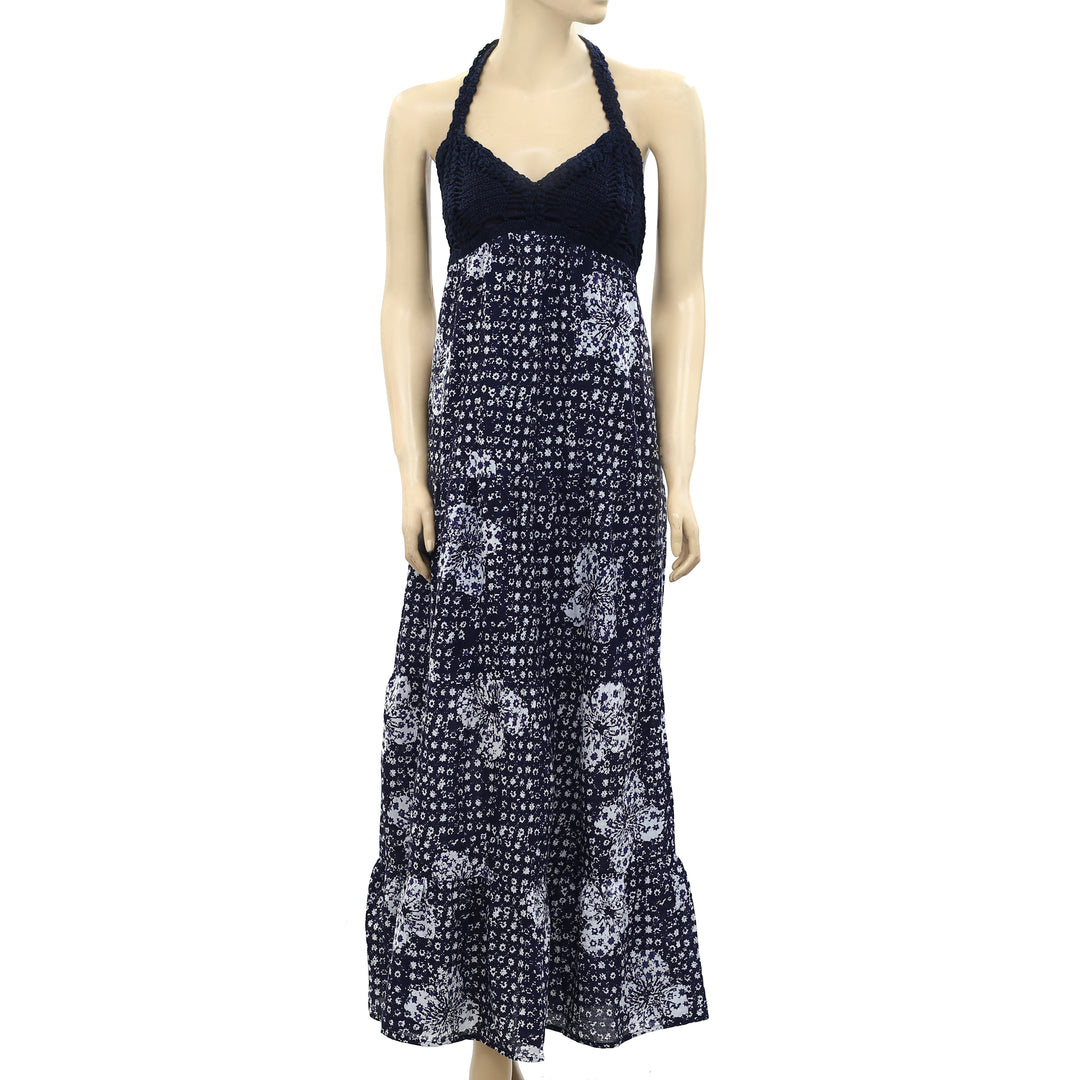 Lucky Brand John Robshaw Crochet Printed Maxi Dress