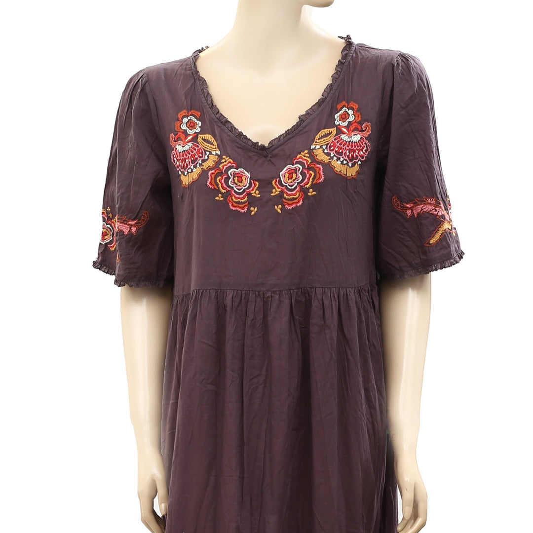 Odd Molly Anthropologie Floral Embroidered Ruffle Midi Dress
