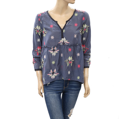 Odd Molly Anthropologie Floral Embroidered Lace Blouse Top