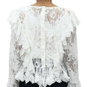 Uterque Embroidered Lace Romantic White Blouse Top