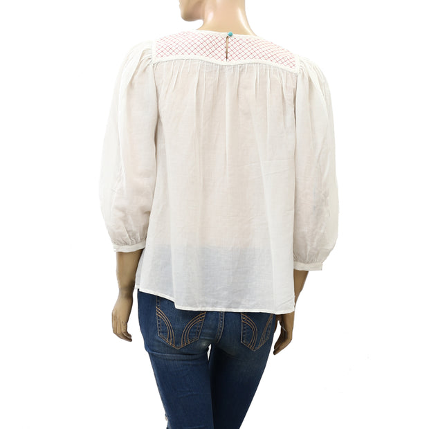 Ulla Johnson Thread Embroidered Ivory Blouse Top