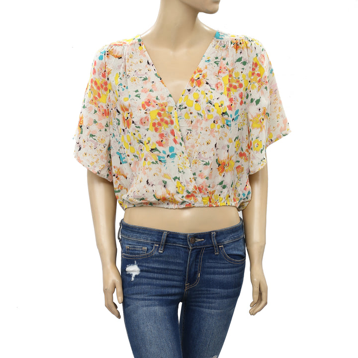 Urban Outfitters UO Kendra Surplice Cropped Blouse Top