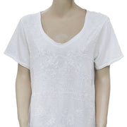 新款彩特刺绣短袖高低休闲白色束腰上衣 M