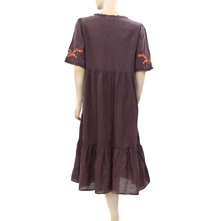 Odd Molly Anthropologie Floral Embroidered Ruffle Midi Dress