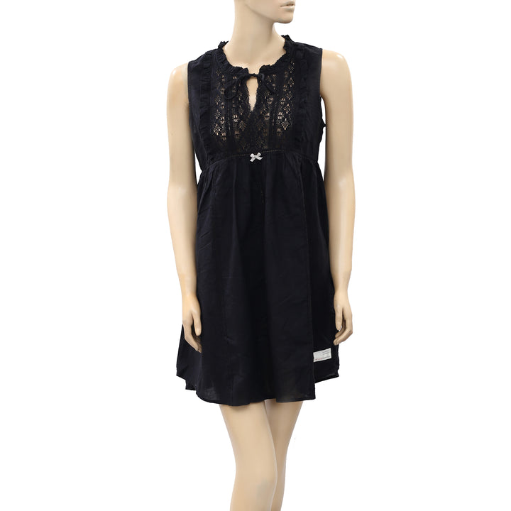 Odd Molly Anthropologie Crochet Lace Black Shift Mini Dress