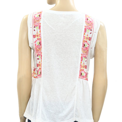 Free People Marcy Embroidered Peplum Ivory Tank Top