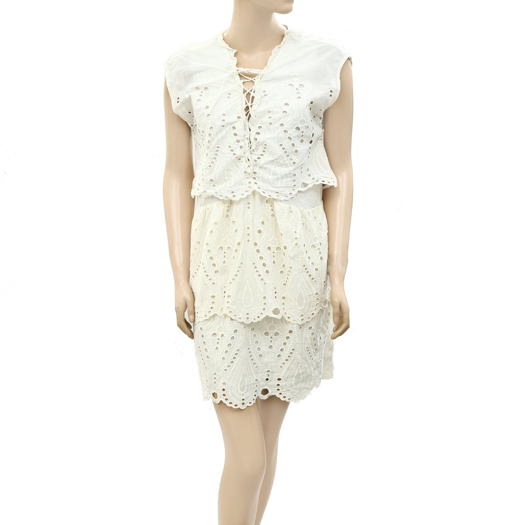 IRO Woman Evene Lace-Up Broderie Anglaise Cotton Mini Dress