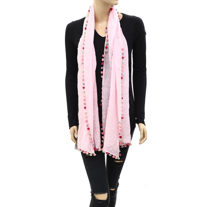 White Chocolate Embroidered Longer Scarf Pom Pom