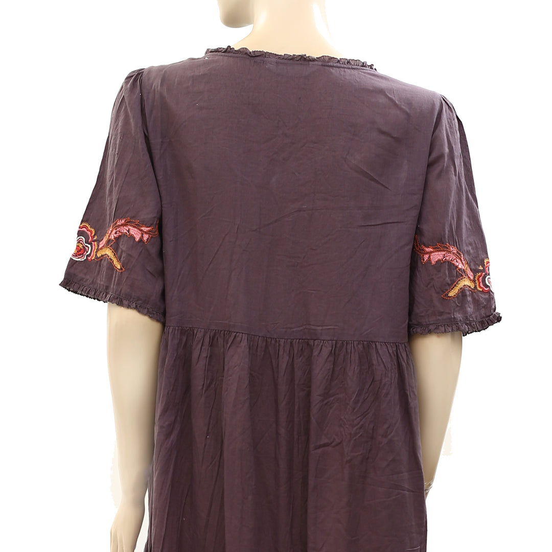 Odd Molly Anthropologie Floral Embroidered Ruffle Midi Dress