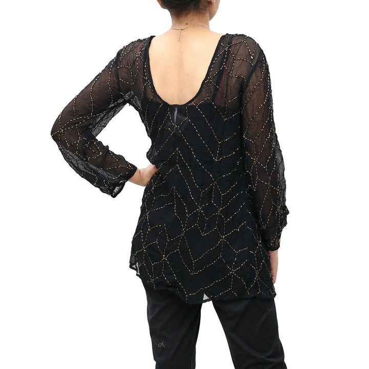 Free People Bead Embellished Black Tunic Top