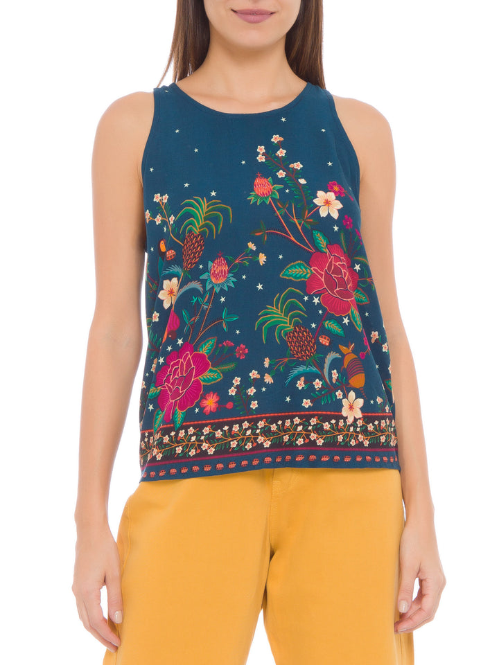 Farm Rio Anthropologie Flower Night Tank Blouse Top